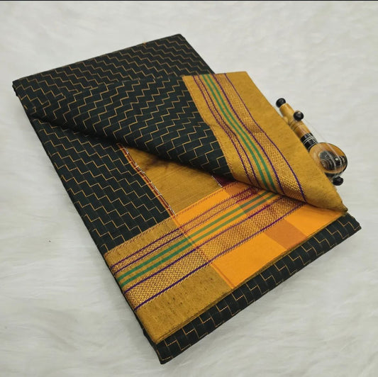 Zigzag Masarised  Cotton saree | With Unstitched Blouse Piece For Women