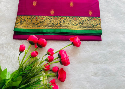 Magenta Ahalya Narayanpeth Cotton Saree | With Unstitched Blouse Piece For Women