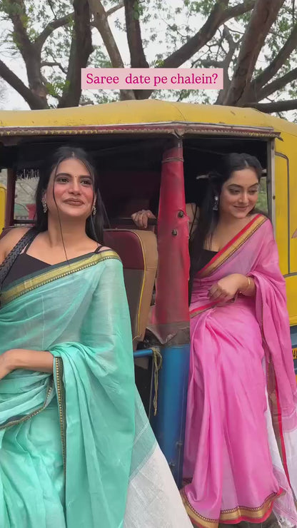 Pink Akira Narayanpeth Cotton Saree | With Unstitched Blouse Piece For Women