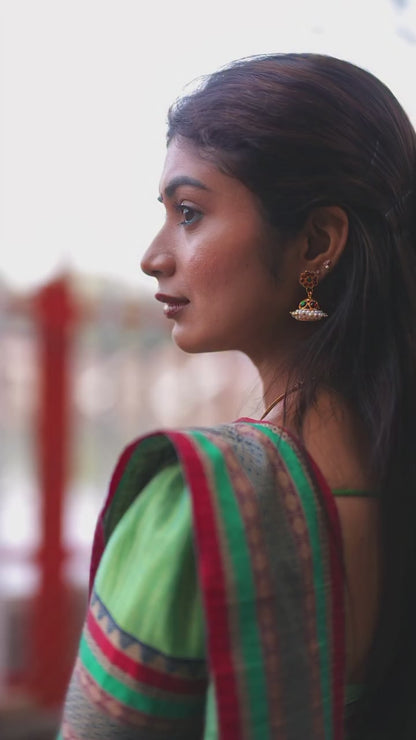 Twin Shade Green Sanskriti Narayanpeth Cotton Saree | With Unstitched Blouse Piece For Women
