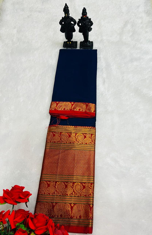 Royal Blue Ayodhya Narayanpeth Cotton Saree | With Unstitched Blouse Piece For Women