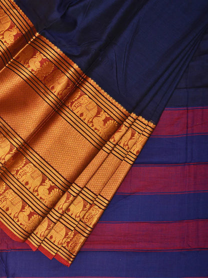 Royal Blue Ayodhya Narayanpeth Cotton Saree | With Unstitched Blouse Piece For Women